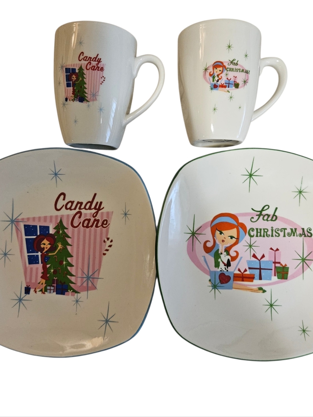 SakuraRetro 'Candy Cane' & 'Fab Christmas' Holiday Dish Set - Pink, Green, White